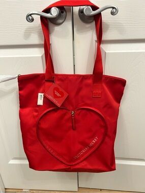 Victoria's Secret Packable Heart Accent Large Red Zip Shoulder Tote Bag
